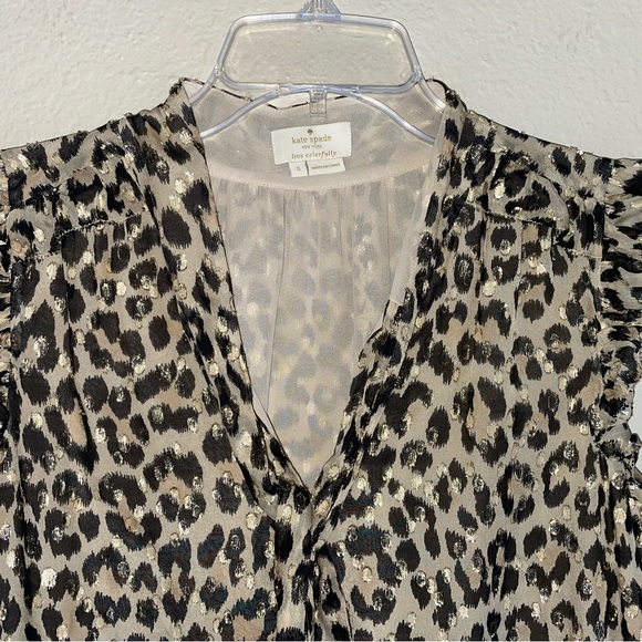 Kate Spade Leopard Clip Dot Print Silk Blouse Sz S - Picture 7 of 11